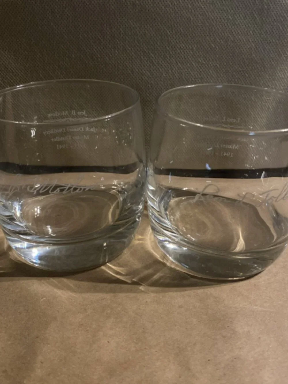 2 Jack Daniel’s Jess B. Motlow Distillery Etched Clear Glasses Set